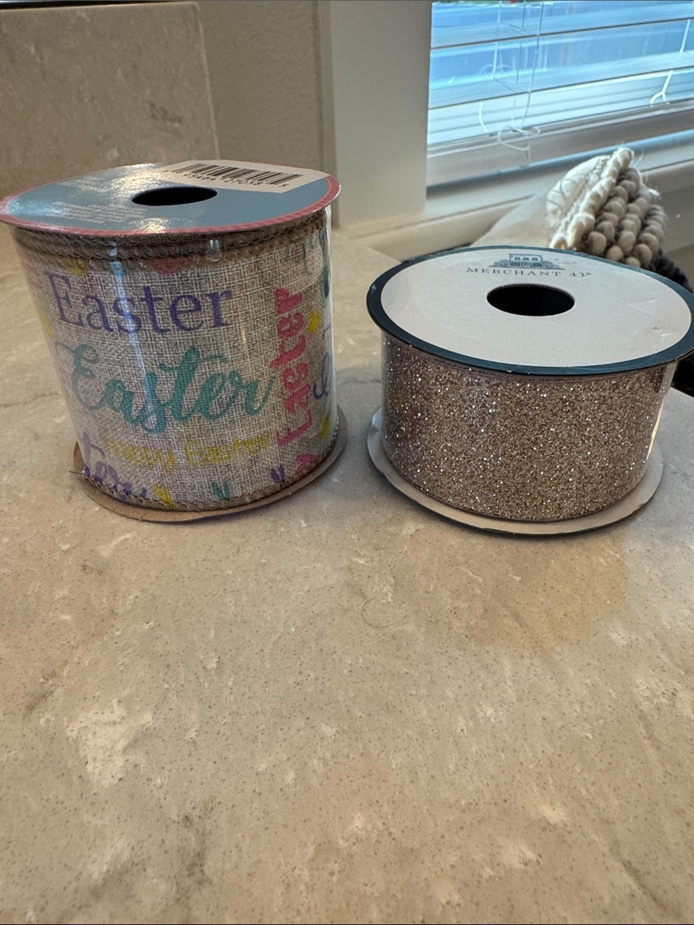Easter Printed Burlap Ribbon & Rose Gold Glitter Accent Ribbon Set